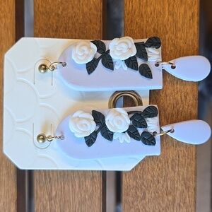 Prep Obsessed White Rose Dangle Earrings